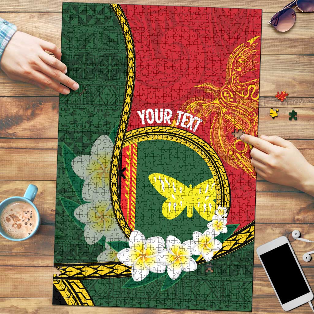 Personalised PNG Oro Provins Puzzle Papua New Guinea Plumeria Melanesian Pattern LT14 Green - Polynesian Pride