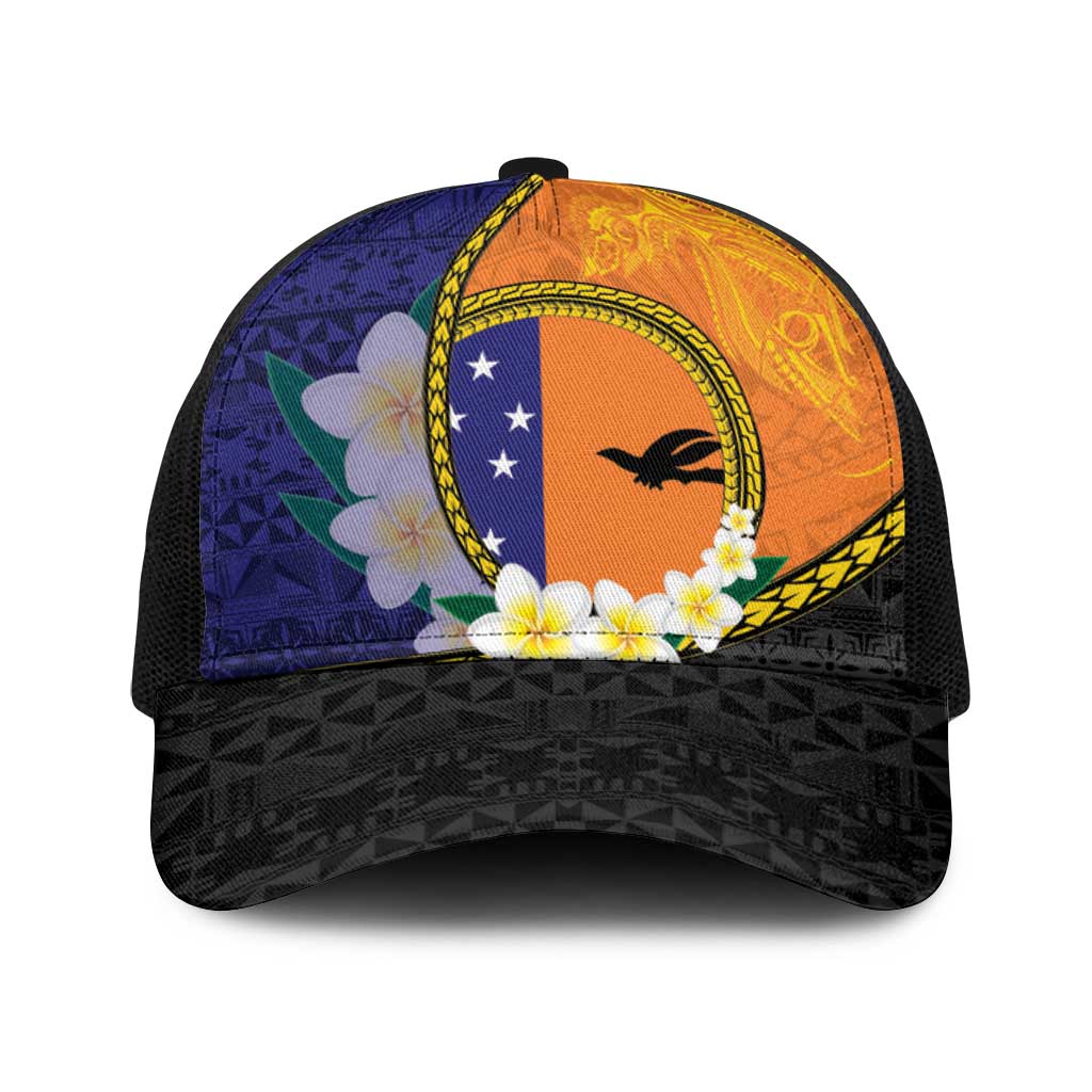 PNG Niu Ailan Baseball Net Cap Papua New Guinea Plumeria Melanesian Pattern LT14 One Size Black Orange - Polynesian Pride