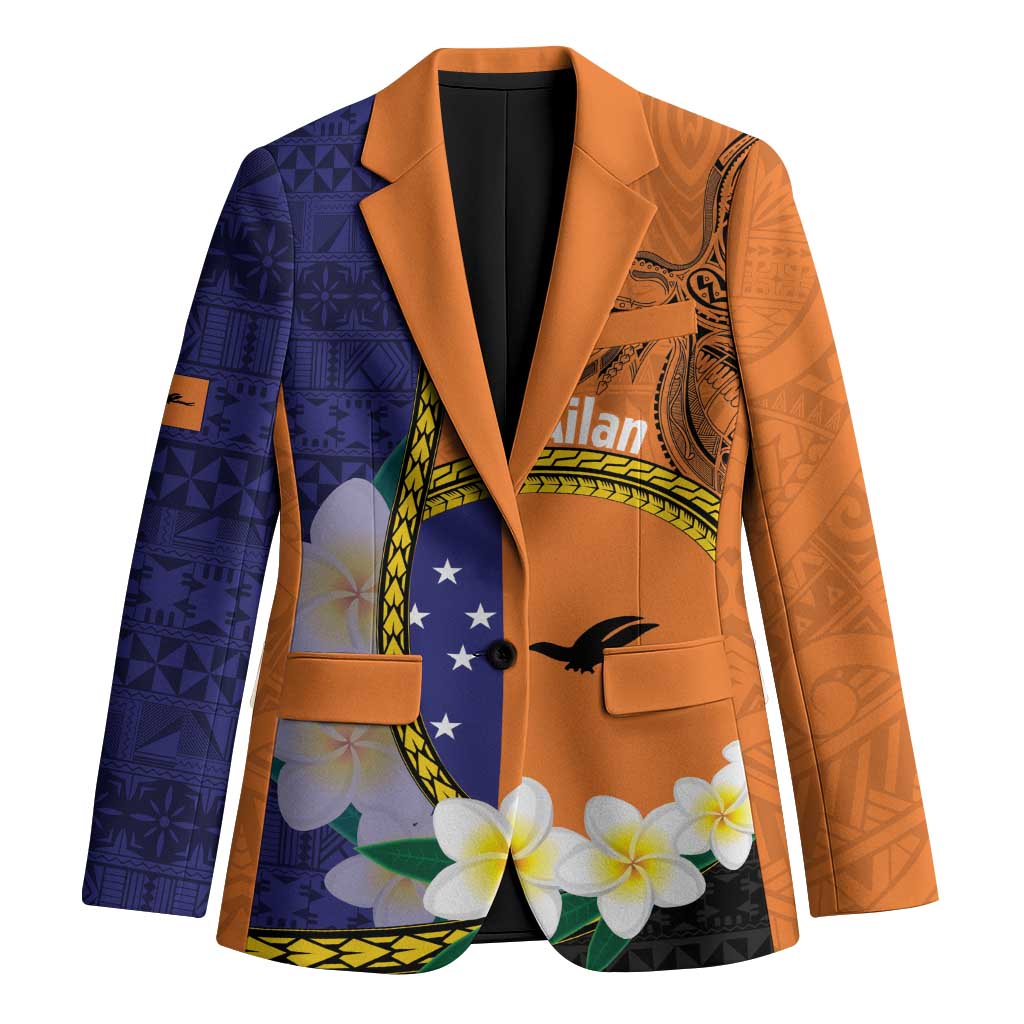 Personalised PNG Niu Ailan Blazer Papua New Guinea Plumeria Melanesian Pattern LT14 Unisex Orange - Polynesian Pride