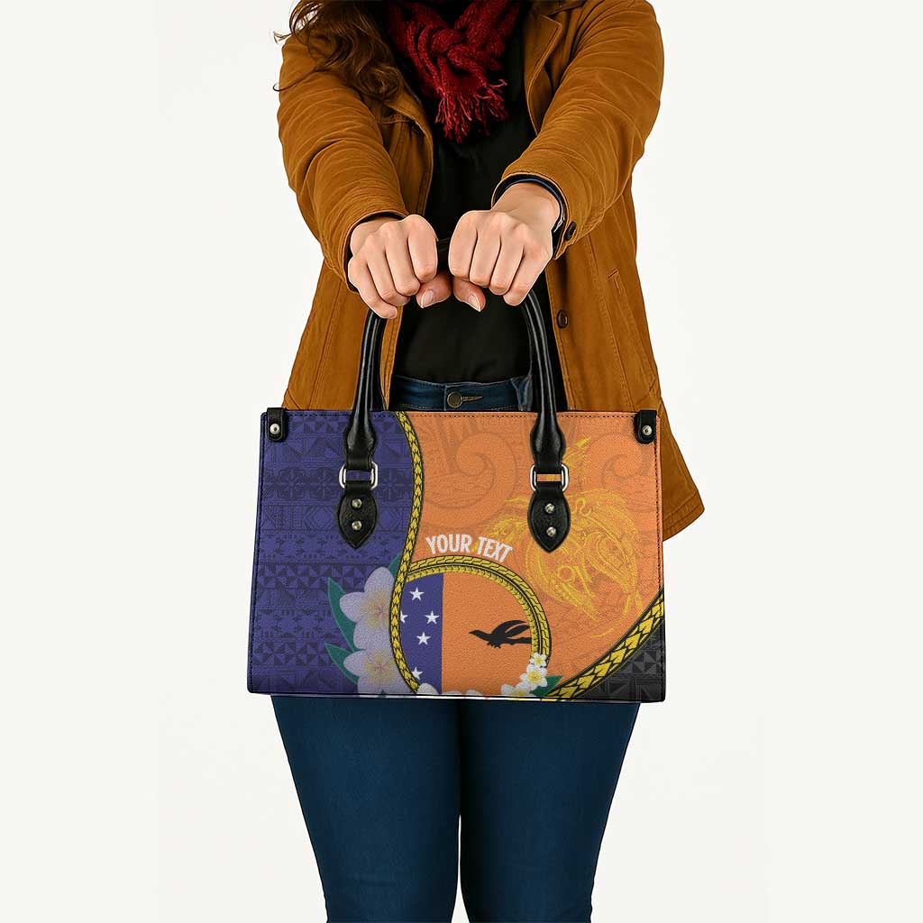 Personalised PNG Niu Ailan Leather Bag Papua New Guinea Plumeria Melanesian Pattern LT14 Orange - Polynesian Pride