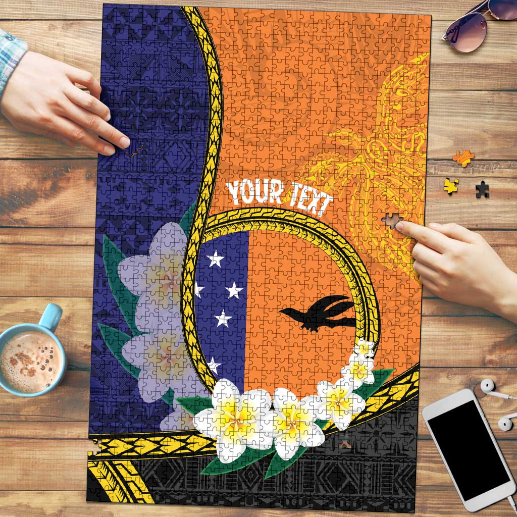 Personalised PNG Niu Ailan Puzzle Papua New Guinea Plumeria Melanesian Pattern LT14 Orange - Polynesian Pride