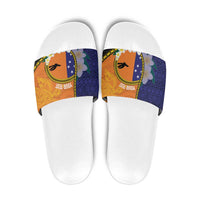Personalised PNG Niu Ailan Slide Sandals Papua New Guinea Plumeria Melanesian Pattern LT14 Orange - Polynesian Pride