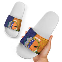 Personalised PNG Niu Ailan Slide Sandals Papua New Guinea Plumeria Melanesian Pattern LT14 - Polynesian Pride