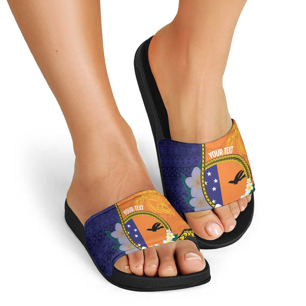 Personalised PNG Niu Ailan Slide Sandals Papua New Guinea Plumeria Melanesian Pattern LT14 - Polynesian Pride