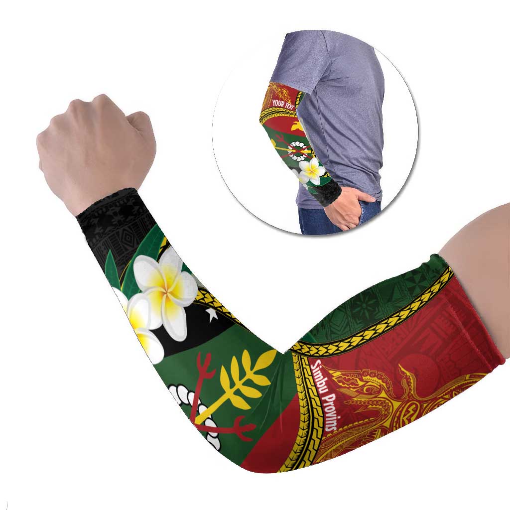 Personalised PNG Simbu Provins Arm Sleeves Papua New Guinea Plumeria Melanesian Pattern LT14 Set of 2 Green - Polynesian Pride