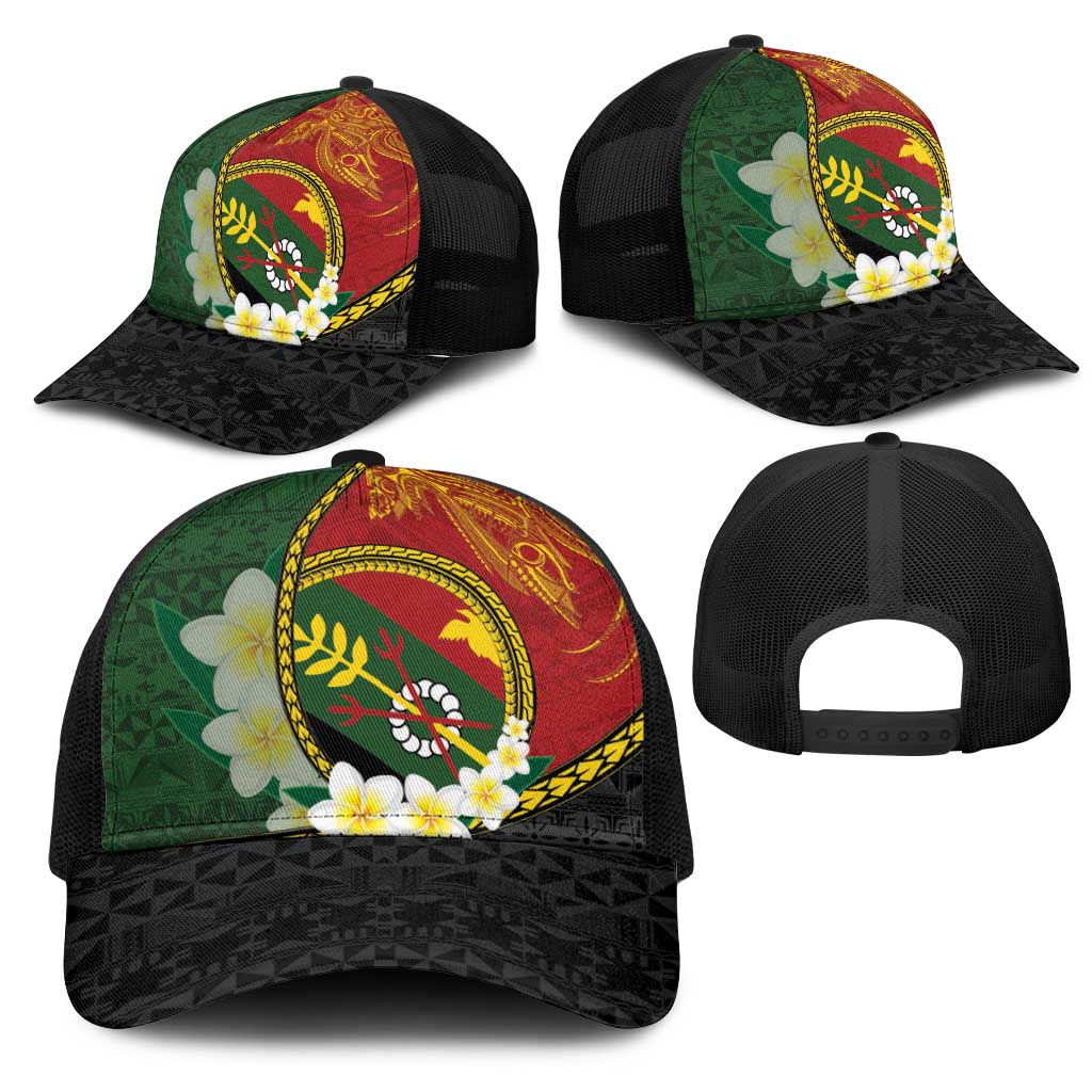 PNG Simbu Provins Mesh Trucker Cap Papua New Guinea Plumeria Melanesian Pattern LT14 - Polynesian Pride