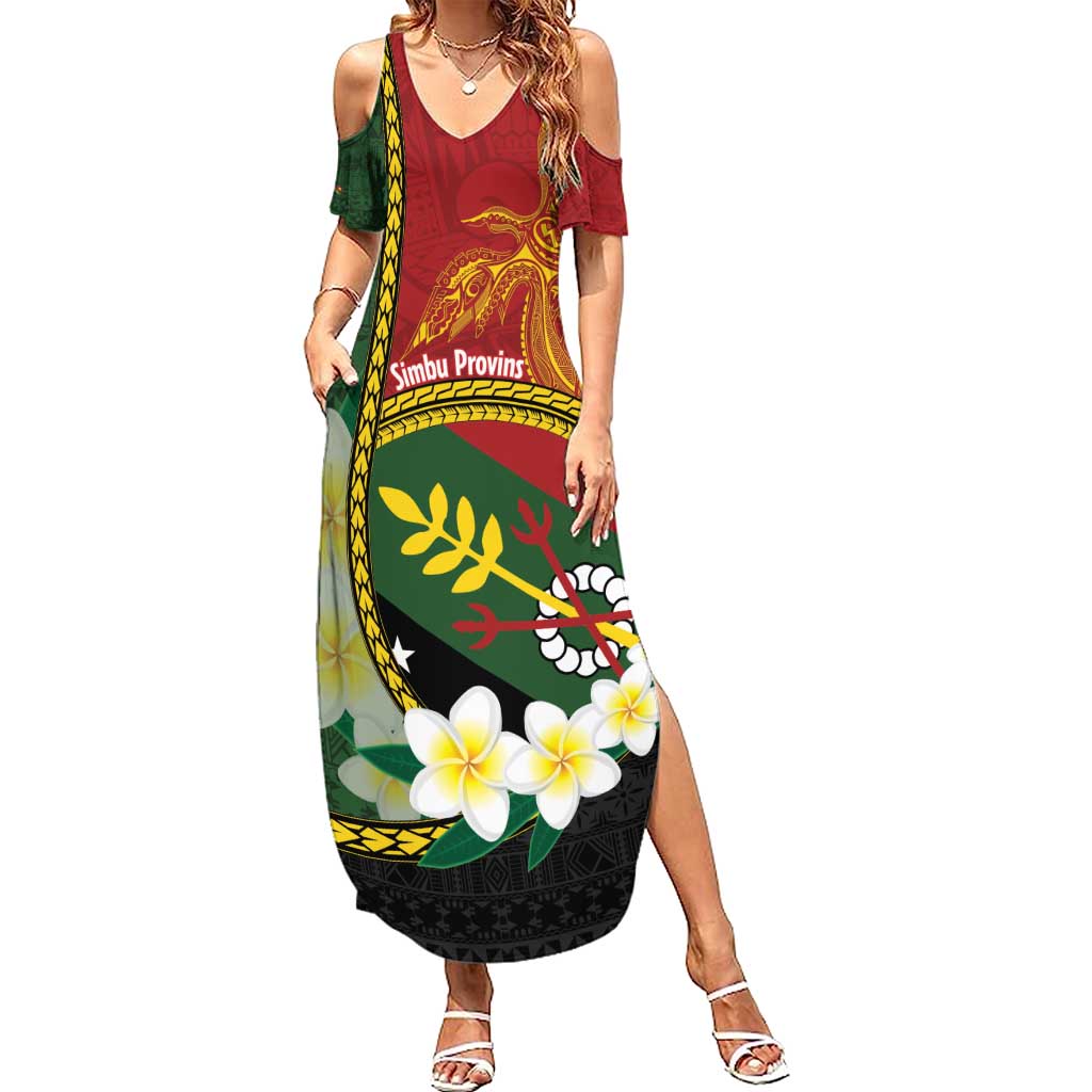 Personalised PNG Simbu Provins Summer Maxi Dress Papua New Guinea Plumeria Melanesian Pattern LT14 Women Green - Polynesian Pride