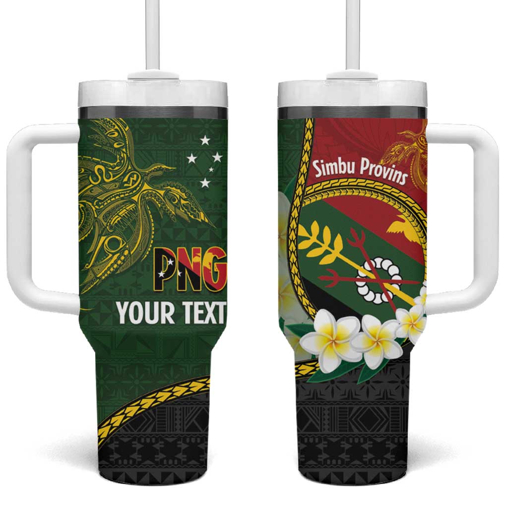 Personalised PNG Simbu Provins Tumbler With Handle Papua New Guinea Plumeria Melanesian Pattern LT14 One Size: 40 oz Green - Polynesian Pride
