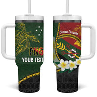 Personalised PNG Simbu Provins Tumbler With Handle Papua New Guinea Plumeria Melanesian Pattern LT14 One Size: 40 oz Green - Polynesian Pride