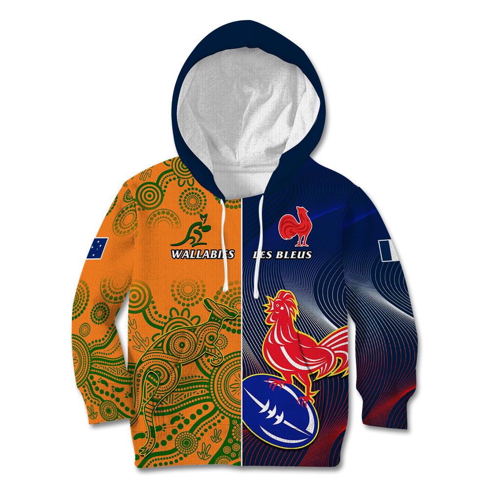 France And Australia Rugby Kid Hoodie 2023 World Cup Le Bleus Wallabies Together LT14 Gold - Polynesian Pride