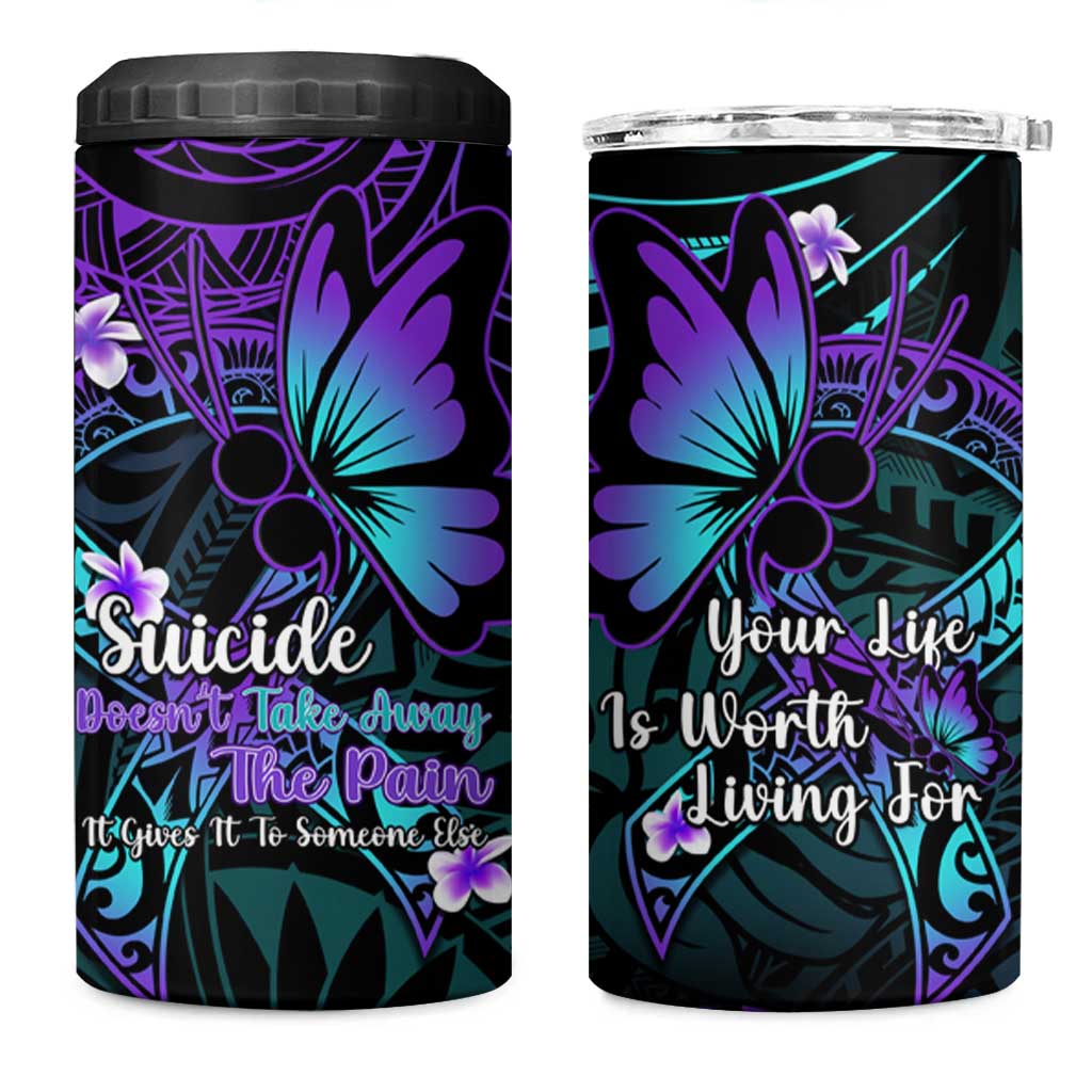 Polynesia Suicide Prevention Awareness 4 in 1 Can Cooler Tumbler Your Life Is Worth Living For Polynesian Purple Pattern LT14 One Size: 16 oz Purple - Polynesian Pride