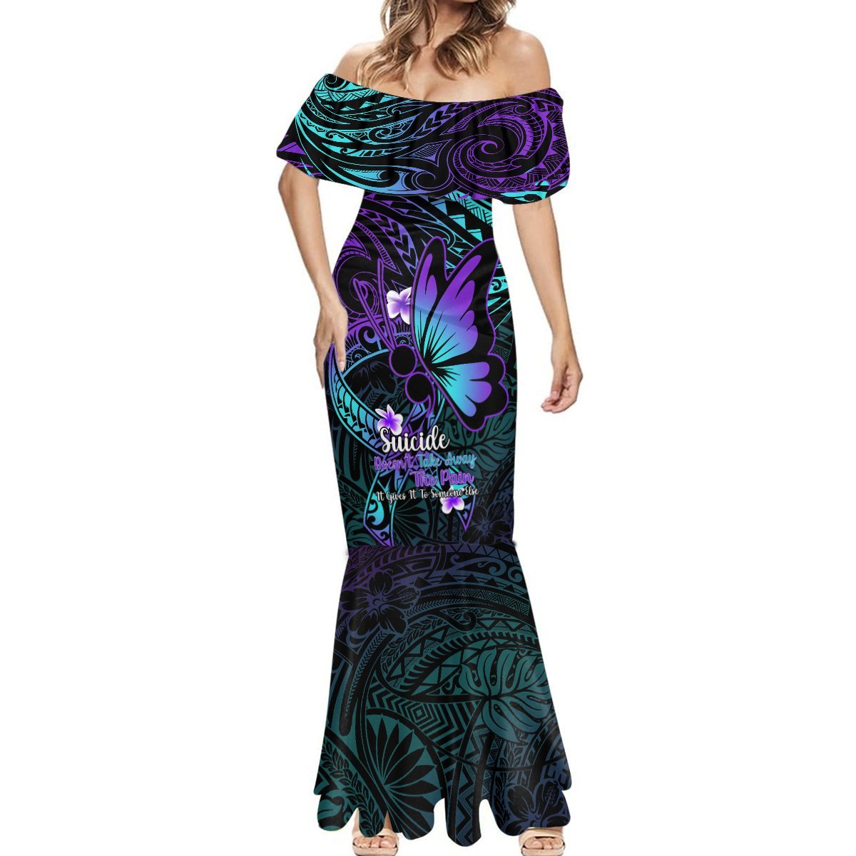 Polynesia Suicide Prevention Awareness Mermaid Dress Your Life Is Worth Living For Polynesian Purple Pattern LT14 - Polynesian Pride