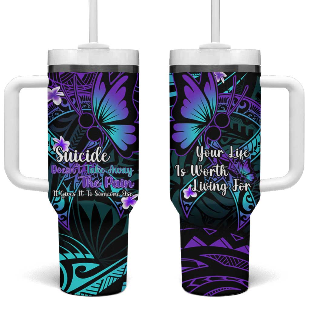 Polynesia Suicide Prevention Awareness Tumbler With Handle Your Life Is Worth Living For Polynesian Purple Pattern LT14 One Size: 40 oz Purple - Polynesian Pride