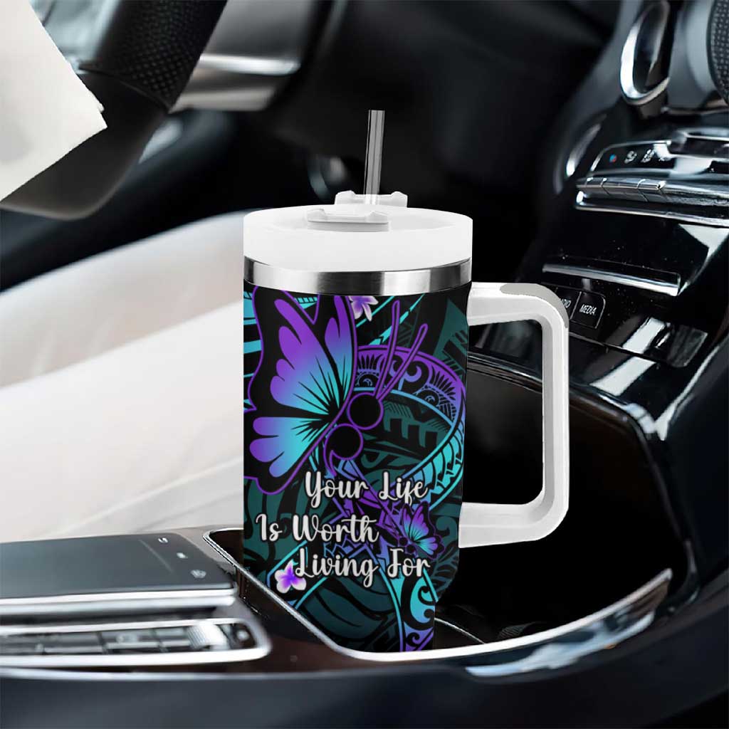 Polynesia Suicide Prevention Awareness Tumbler With Handle Your Life Is Worth Living For Polynesian Purple Pattern LT14 - Polynesian Pride