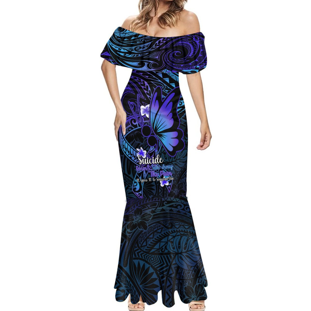 Polynesia Suicide Prevention Awareness Mermaid Dress Your Life Is Worth Living For Polynesian Blue Pattern LT14 - Polynesian Pride