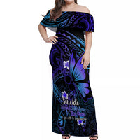 Polynesia Suicide Prevention Awareness Off Shoulder Maxi Dress Your Life Is Worth Living For Polynesian Blue Pattern LT14 Women Blue - Polynesian Pride