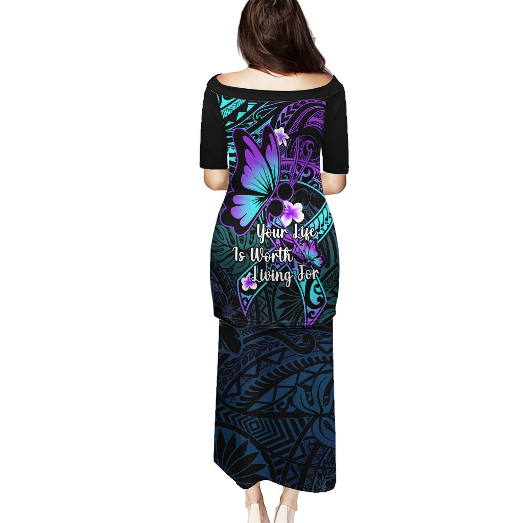 Polynesia Suicide Prevention Awareness Puletasi Your Life Is Worth Living For Polynesian Blue Pattern LT14 - Polynesian Pride