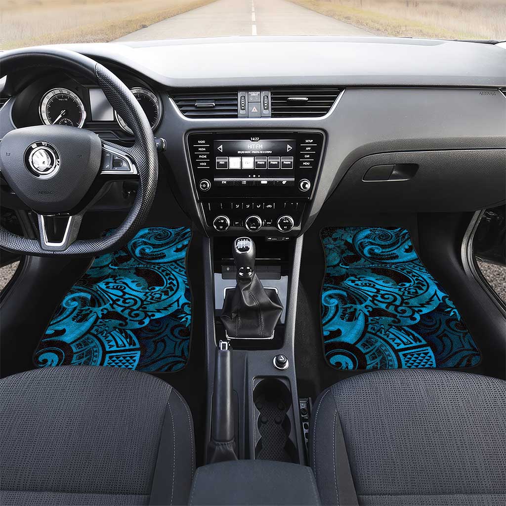 New Zealand Tuatara Car Mats Aotearoa Maori Clematis Flowers - Blue LT14 Set 2pcs - Front Blue - Polynesian Pride