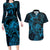 New Zealand Tuatara Couples Matching Long Sleeve Bodycon Dress and Hawaiian Shirt Aotearoa Maori Clematis Flowers - Blue