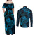 New Zealand Tuatara Couples Matching Off Shoulder Maxi Dress and Long Sleeve Button Shirt Aotearoa Maori Clematis Flowers - Blue