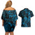 New Zealand Tuatara Couples Matching Off Shoulder Short Dress and Hawaiian Shirt Aotearoa Maori Clematis Flowers - Blue