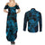 New Zealand Tuatara Couples Matching Summer Maxi Dress and Long Sleeve Button Shirt Aotearoa Maori Clematis Flowers - Blue