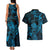 New Zealand Tuatara Couples Matching Tank Maxi Dress and Hawaiian Shirt Aotearoa Maori Clematis Flowers - Blue