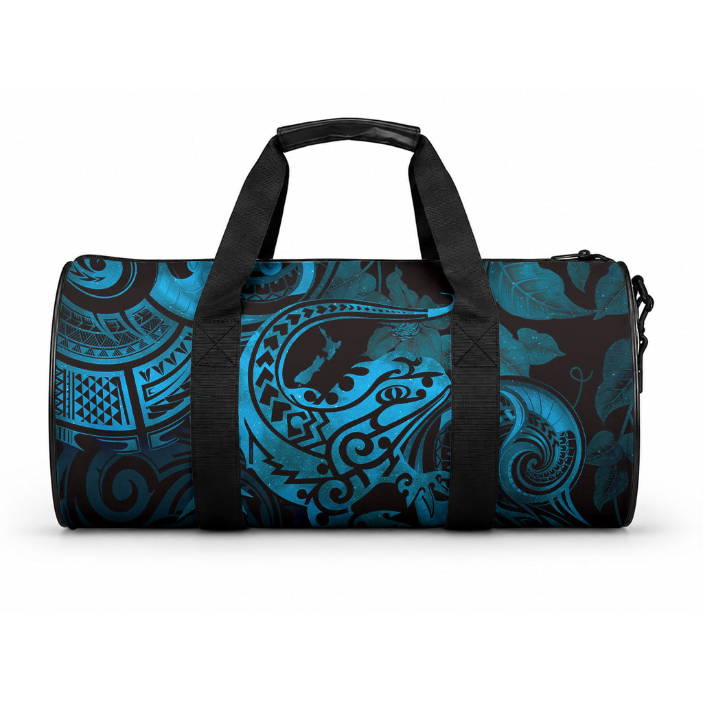 New Zealand Tuatara Duffle Bag Aotearoa Maori Clematis Flowers - Blue LT14 One size Blue - Polynesian Pride
