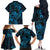 New Zealand Tuatara Family Matching Off The Shoulder Long Sleeve Dress and Hawaiian Shirt Aotearoa Maori Clematis Flowers - Blue