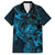 New Zealand Tuatara Family Matching Short Sleeve Bodycon Dress and Hawaiian Shirt Aotearoa Maori Clematis Flowers - Blue