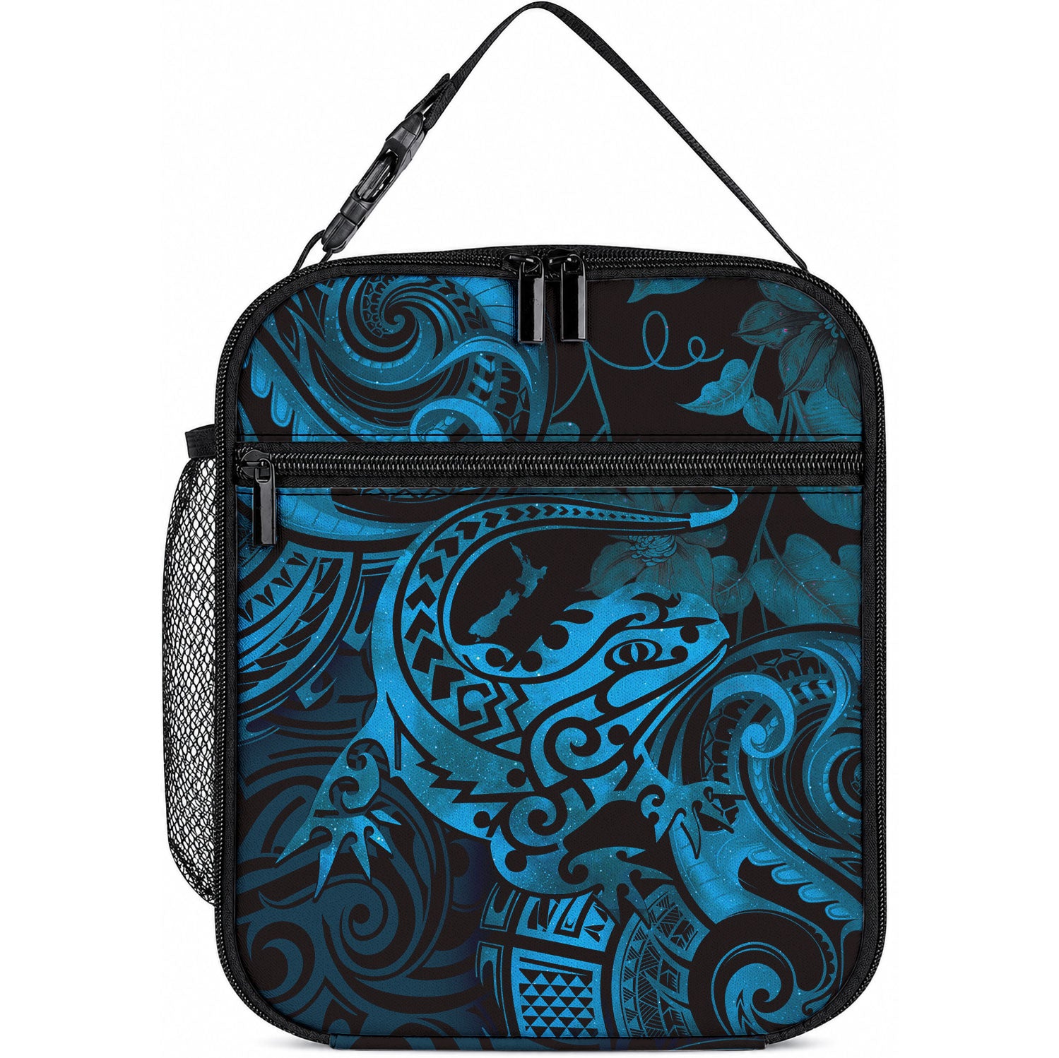 New Zealand Tuatara Lunch Bag Aotearoa Maori Clematis Flowers - Blue LT14 10.2 × 8.3 × 4.3 inch Blue - Polynesian Pride