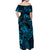 New Zealand Tuatara Off Shoulder Maxi Dress Aotearoa Maori Clematis Flowers - Blue