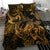 New Zealand Tuatara Bedding Set Aotearoa Maori Clematis Flowers - Gold