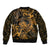 New Zealand Tuatara Bomber Jacket Aotearoa Maori Clematis Flowers - Gold