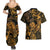 New Zealand Tuatara Couples Matching Summer Maxi Dress and Hawaiian Shirt Aotearoa Maori Clematis Flowers - Gold