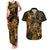 New Zealand Tuatara Couples Matching Tank Maxi Dress and Hawaiian Shirt Aotearoa Maori Clematis Flowers - Gold