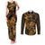 New Zealand Tuatara Couples Matching Tank Maxi Dress and Long Sleeve Button Shirt Aotearoa Maori Clematis Flowers - Gold