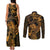 New Zealand Tuatara Couples Matching Tank Maxi Dress and Long Sleeve Button Shirt Aotearoa Maori Clematis Flowers - Gold