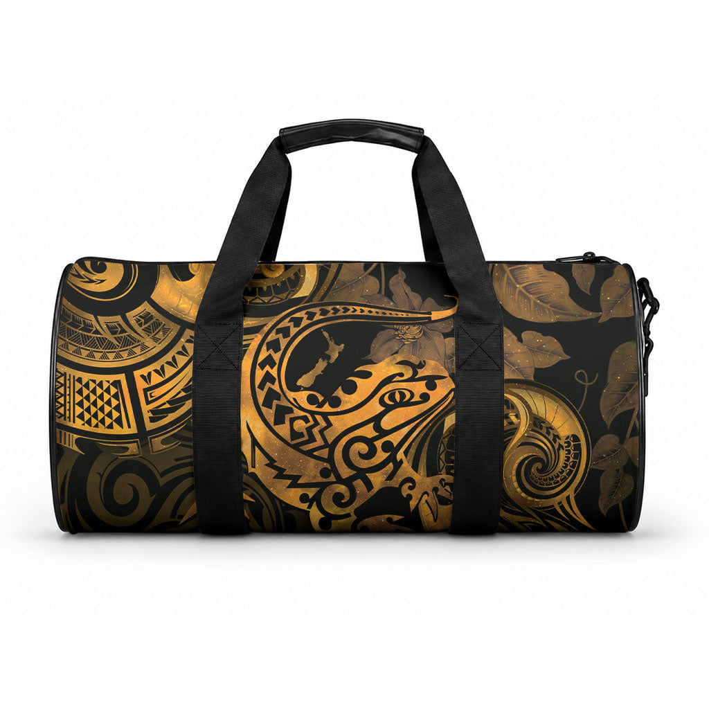 New Zealand Tuatara Duffle Bag Aotearoa Maori Clematis Flowers - Gold LT14 One size Gold - Polynesian Pride