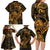 New Zealand Tuatara Family Matching Long Sleeve Bodycon Dress and Hawaiian Shirt Aotearoa Maori Clematis Flowers - Gold