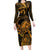 New Zealand Tuatara Family Matching Long Sleeve Bodycon Dress and Hawaiian Shirt Aotearoa Maori Clematis Flowers - Gold