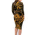 New Zealand Tuatara Family Matching Long Sleeve Bodycon Dress and Hawaiian Shirt Aotearoa Maori Clematis Flowers - Gold