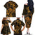 New Zealand Tuatara Family Matching Off The Shoulder Long Sleeve Dress and Hawaiian Shirt Aotearoa Maori Clematis Flowers - Gold