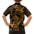 New Zealand Tuatara Family Matching Short Sleeve Bodycon Dress and Hawaiian Shirt Aotearoa Maori Clematis Flowers - Gold