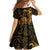 New Zealand Tuatara Family Matching Short Sleeve Bodycon Dress and Hawaiian Shirt Aotearoa Maori Clematis Flowers - Gold