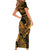 New Zealand Tuatara Family Matching Short Sleeve Bodycon Dress and Hawaiian Shirt Aotearoa Maori Clematis Flowers - Gold