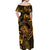 New Zealand Tuatara Off Shoulder Maxi Dress Aotearoa Maori Clematis Flowers - Gold