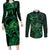 New Zealand Tuatara Couples Matching Long Sleeve Bodycon Dress and Long Sleeve Button Shirt Aotearoa Maori Clematis Flowers - Green