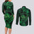 New Zealand Tuatara Couples Matching Long Sleeve Bodycon Dress and Long Sleeve Button Shirt Aotearoa Maori Clematis Flowers - Green