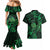 New Zealand Tuatara Couples Matching Mermaid Dress and Hawaiian Shirt Aotearoa Maori Clematis Flowers - Green